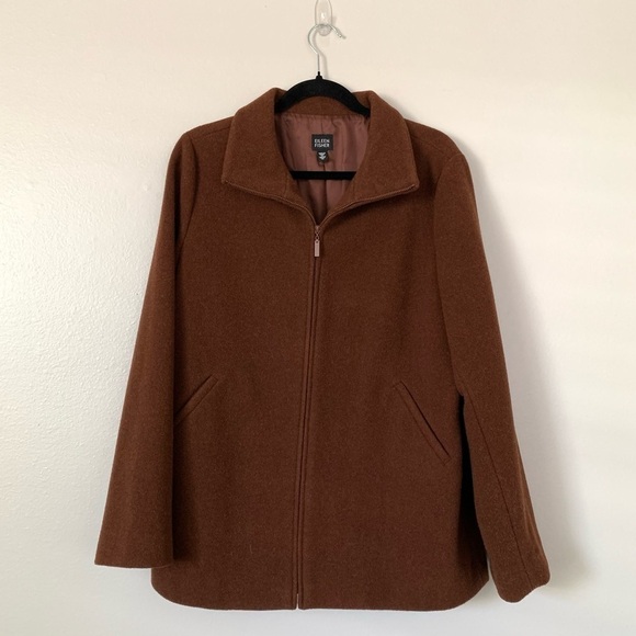 Eileen Fisher Brown Italian Wool Zip Jacket - Picture 1 of 13